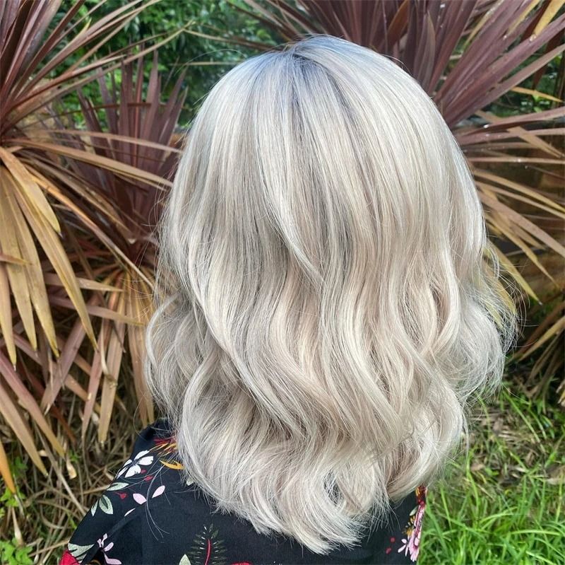 13x4 White Platinum Ash Blonde Bob Lace Front Wig Body view 2