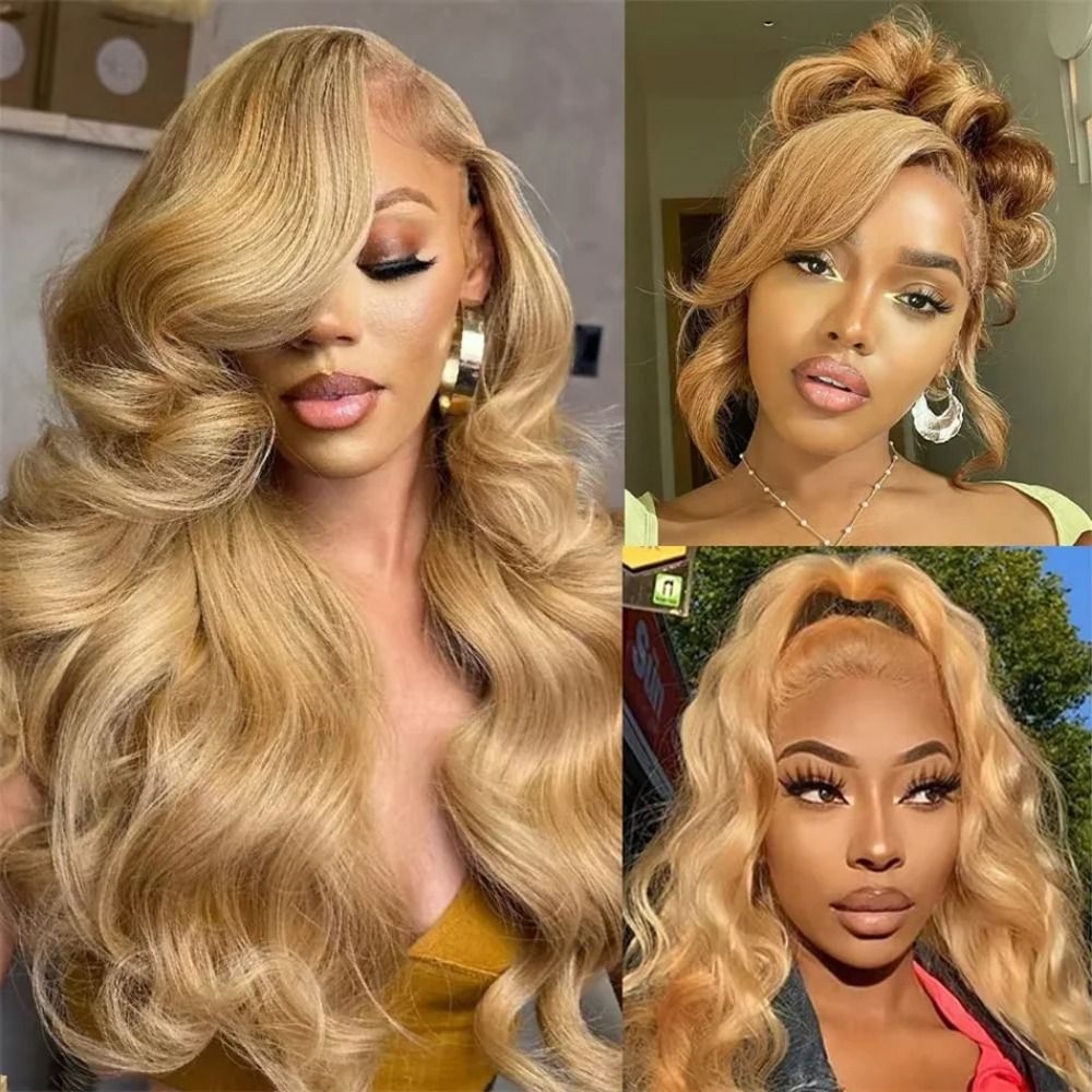 Honey Blonde Human Hair Wig Body Wave 13X4 Lace Front view 3