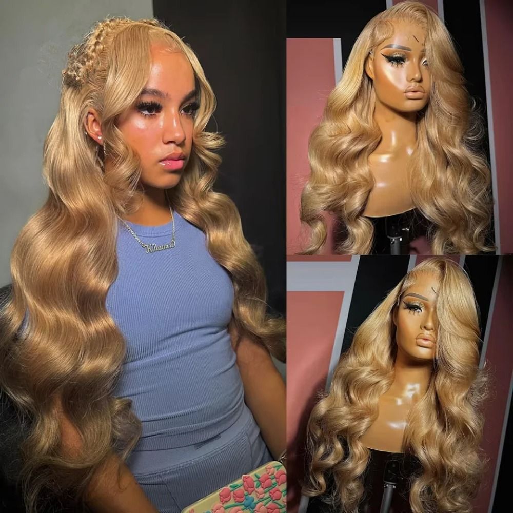 Honey Blonde Human Hair Wig Body Wave 13X4 Lace Front view 2