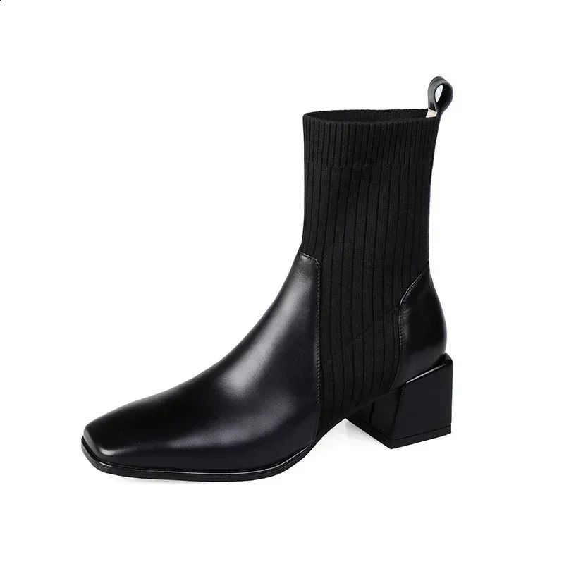 Plus Size Strickshorts Herbst Winter Knöchel Damenmode Slip On High Heels Socken Stiefel Botas Mujer 251020_voghion.com