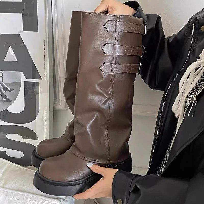 Womens Thi Bot Long Tube Knight High Top Booties Versatile Slimming Faion Boots Korean Sle 250821_voghion.com