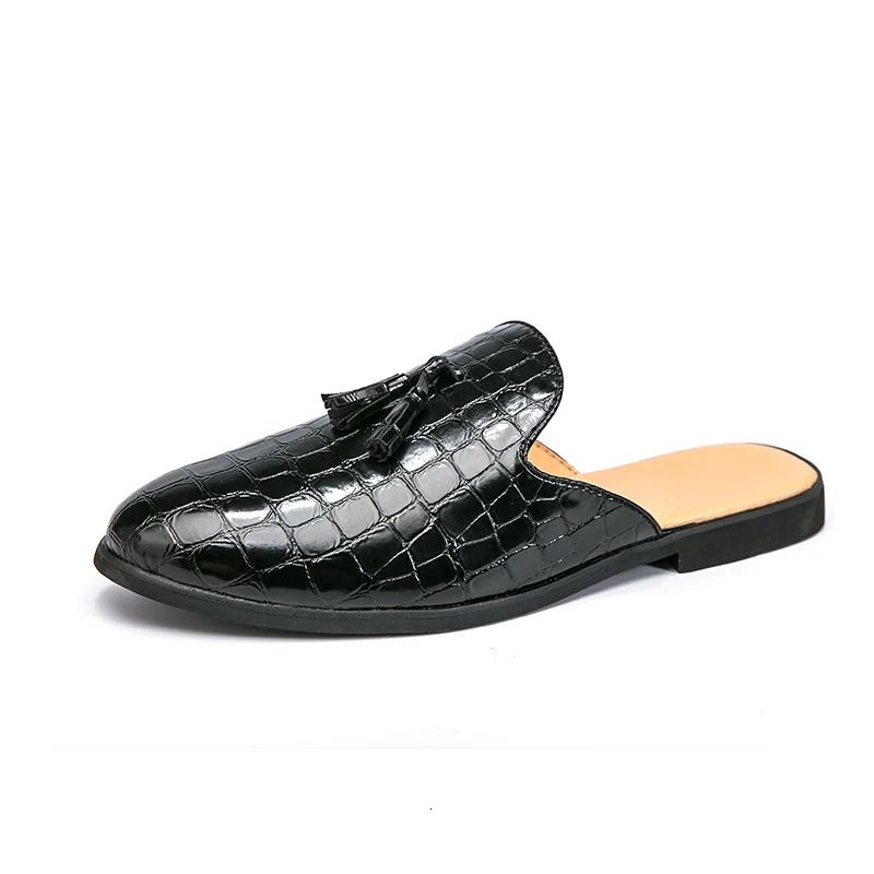 Summer Men Loafers Fashion Tassel Breathable Slippers Outdoor Lightweight Mules Cool Half Shoes For Man Leather Sandals_voghion.com