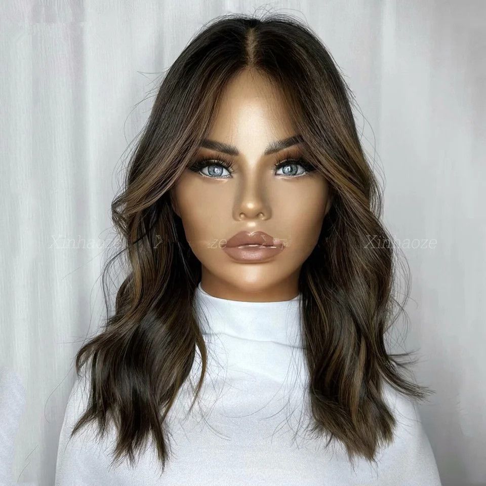 Dark burnette brown natural low highlights loose wavy Human Hair detail view 2