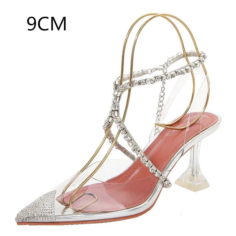 Rhinestone Closed Toe Silver High Heels Pumps Women Clear Slingback Sandals For Wedding Bridal Shoes 250310_voghion.com