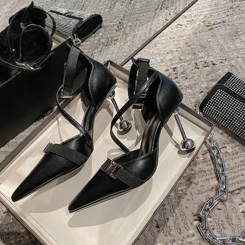 Style Leather Women Pumps Fashion Metal Pointed Toe High Heels Office Lady Spring Summer Slingback Female Shoes 250312_voghion.com