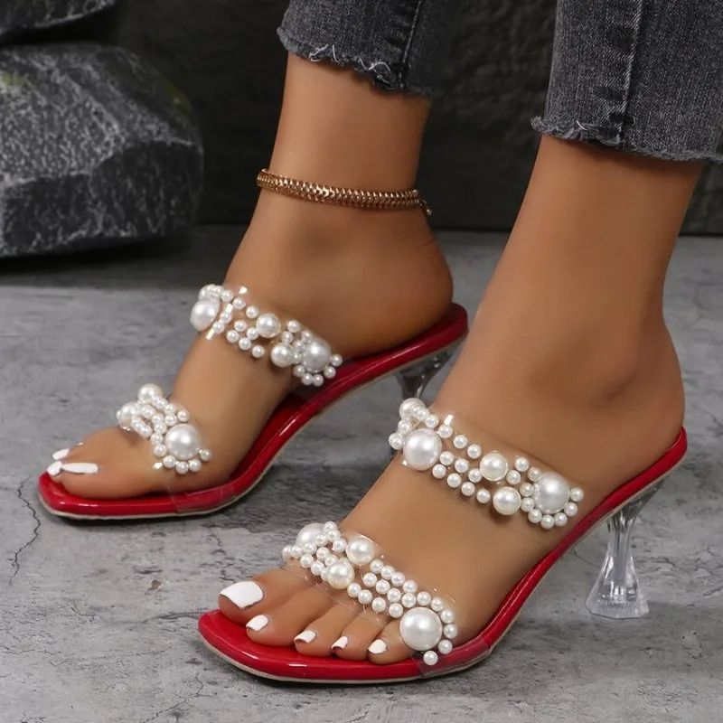 Slippersandalen Transparante Niche Sexy Schoenen Parel Plus Size Dames Franse Kristal Wijnglas Hak 250321_voghion.com