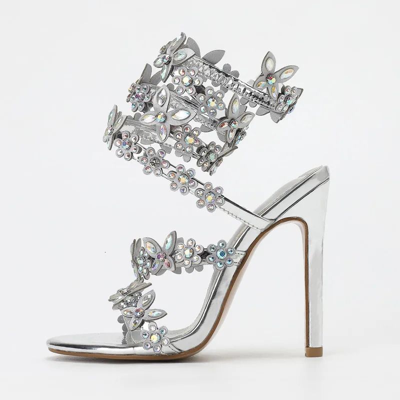 Bling Crystal Butterfly Flowers Decor Women Gladiator Sandals Fashion Summer High Heels Wedding Banquet Shoes Sandalias_voghion.com