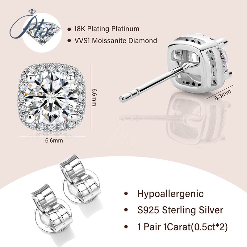 Holycome Moissanite Earrings 1 Carat Square Halo Lab... From Holycome128, &Price; | DHgate.Com - Image 2