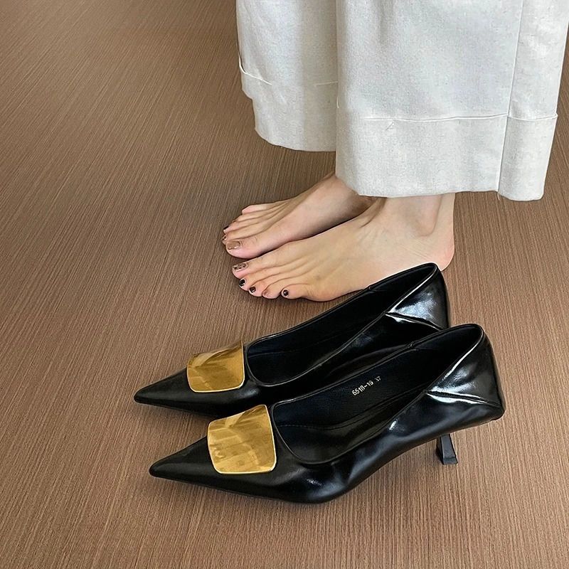 Spring Autumn Silvery Women Office Pumps Ladies Metal Decoration Slip On Party Dress Female Low Heel Shoes 250516_voghion.com
