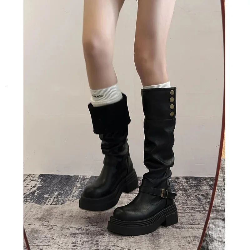 Amerikanische Retro-Stiefel im britischen Stil mit dickem Absatz, lang, Damenstiefel der Saison Herbst/Winter, schlankmachend, Gummistiefel 251126_voghion.com
