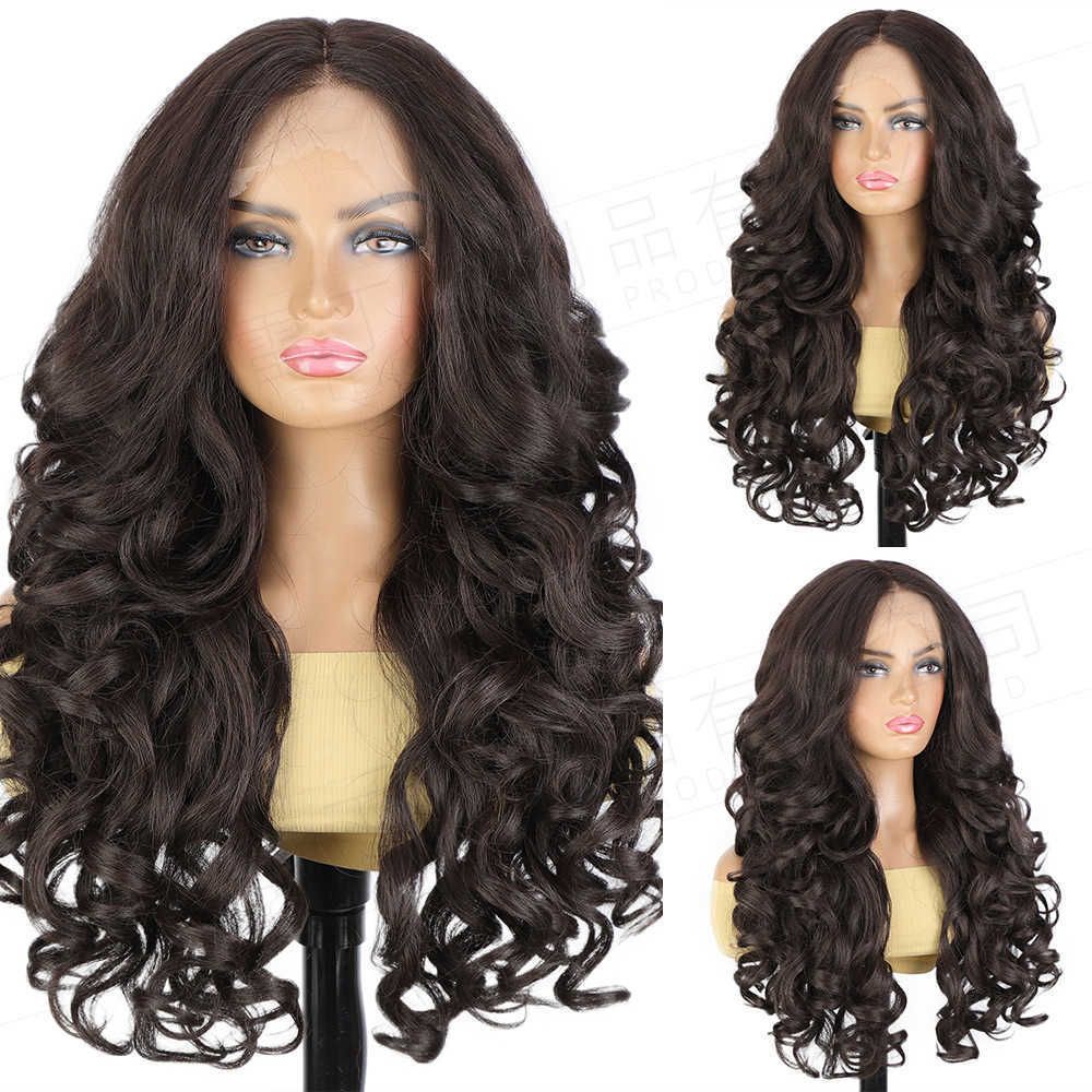 Brown Lace Front Curly Wig Bangs with Bangs framing
