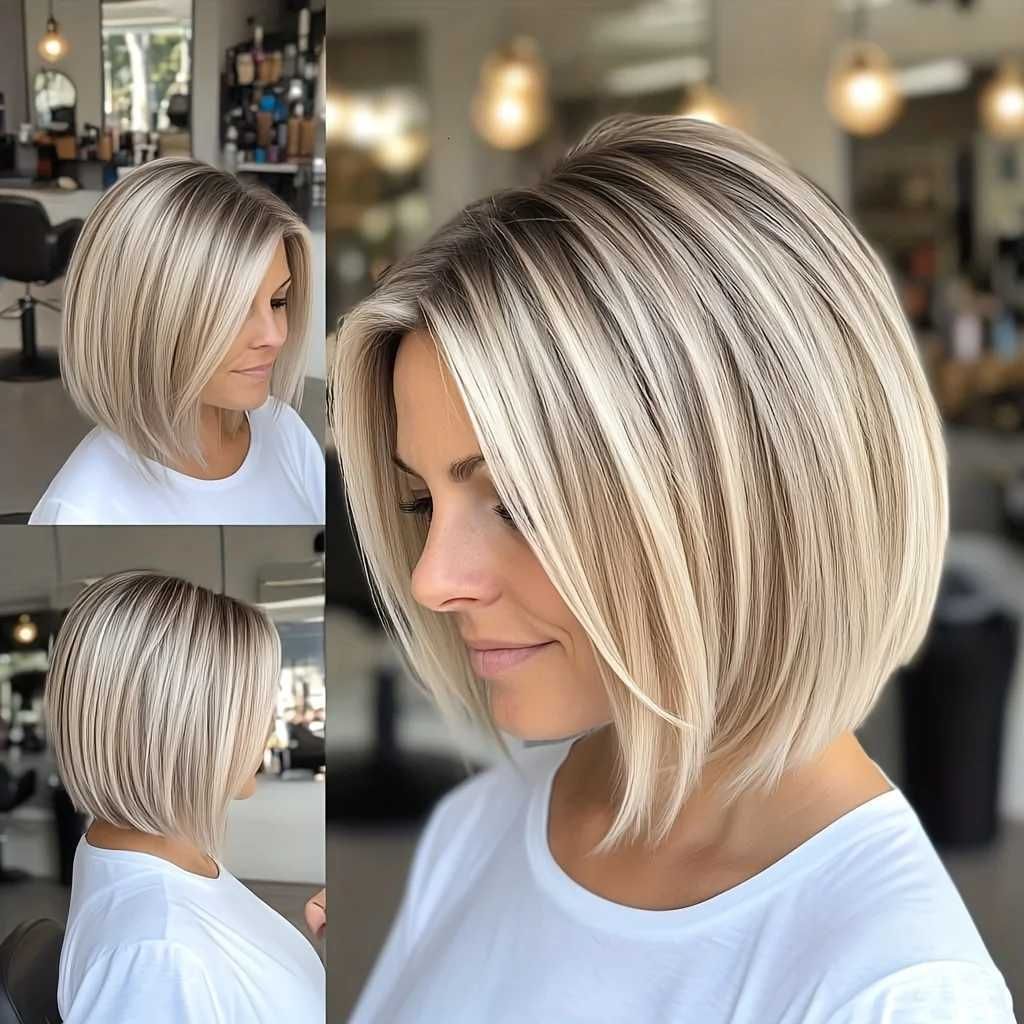 Womens gradient platinum blonde short hair synthetic fiber wig is