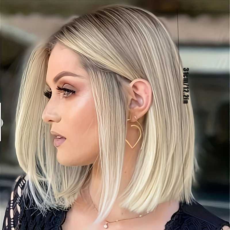 Womens gradient platinum blonde short hair synthetic fiber wig is view 3