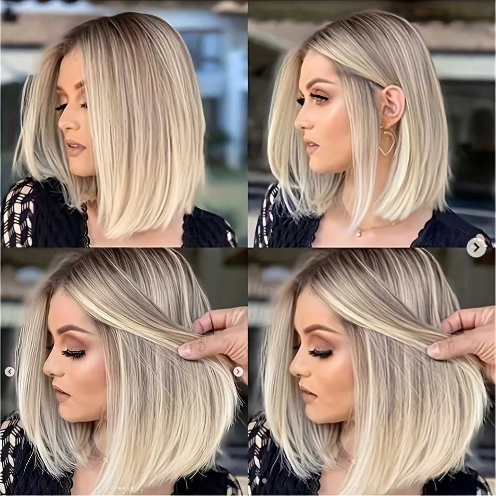 Womens gradient platinum blonde short hair synthetic fiber wig is view 2