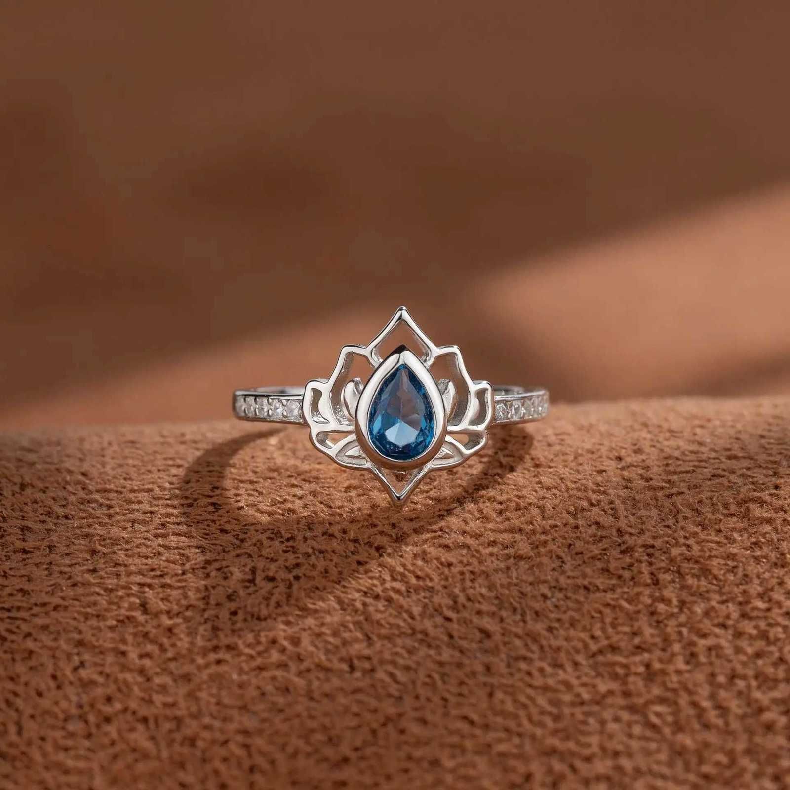 YILUOCD 925 Sterling Silver Vintage Lotus Rings For Women Simple Flower Colorful CZ Adjustable Ring Female Party Jewelry_voghion.com