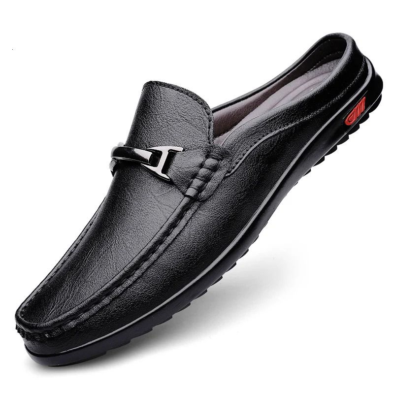 Men Casual Summer Hollow Out Mens Driving High Quality Male Business Shoes Half Slippers Genuine Leather Loafers 251217_vogvips.com