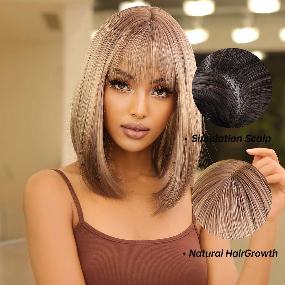 Gray Deep Part Straight Bob Wig with Silk-top finish view 3