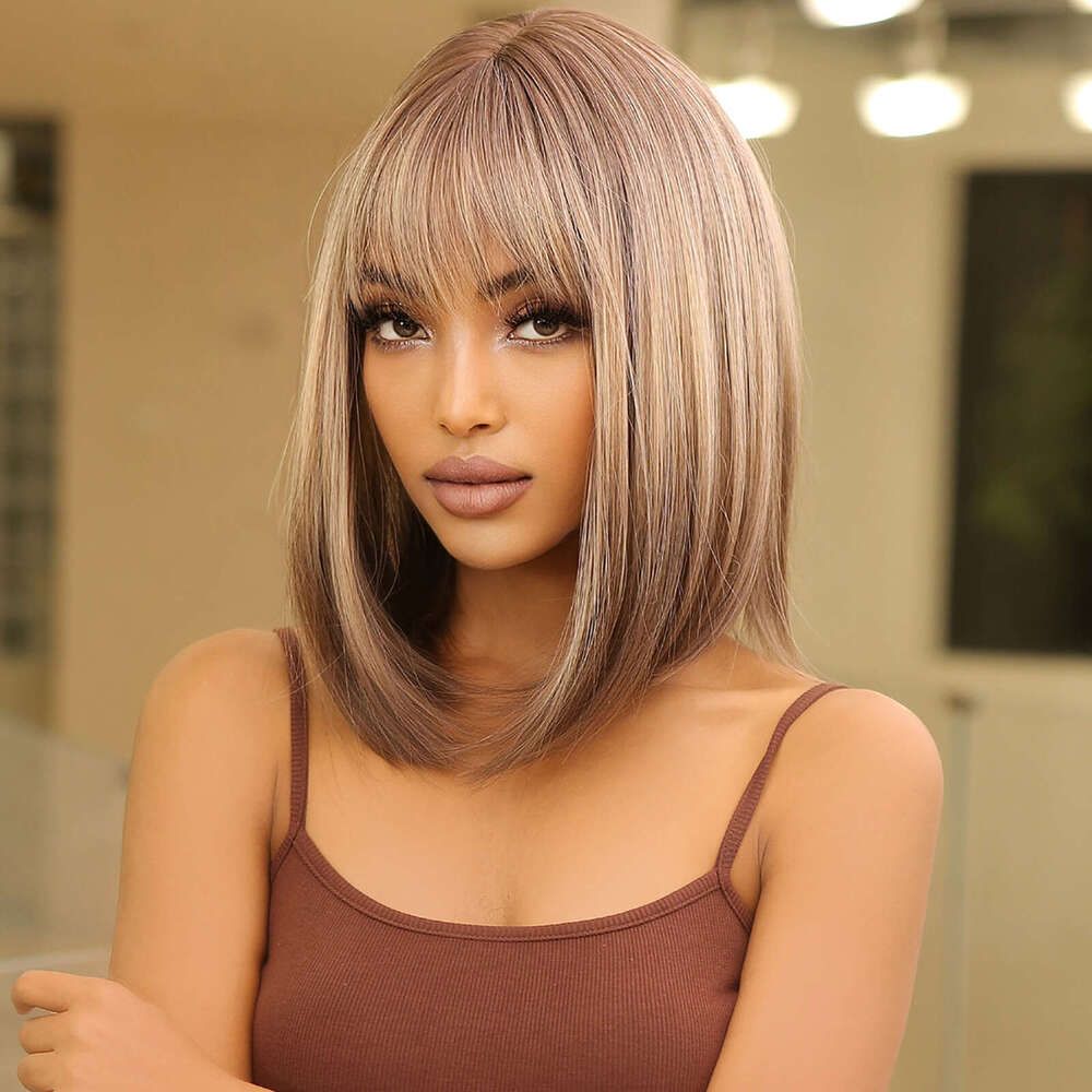 Gray Deep Part Straight Bob Wig with Silk-top finish detail view 2