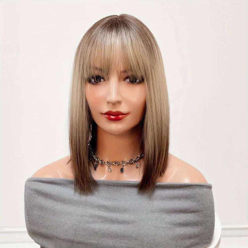 Gray Deep Part Straight Bob Wig with Silk-top finish detail view 3
