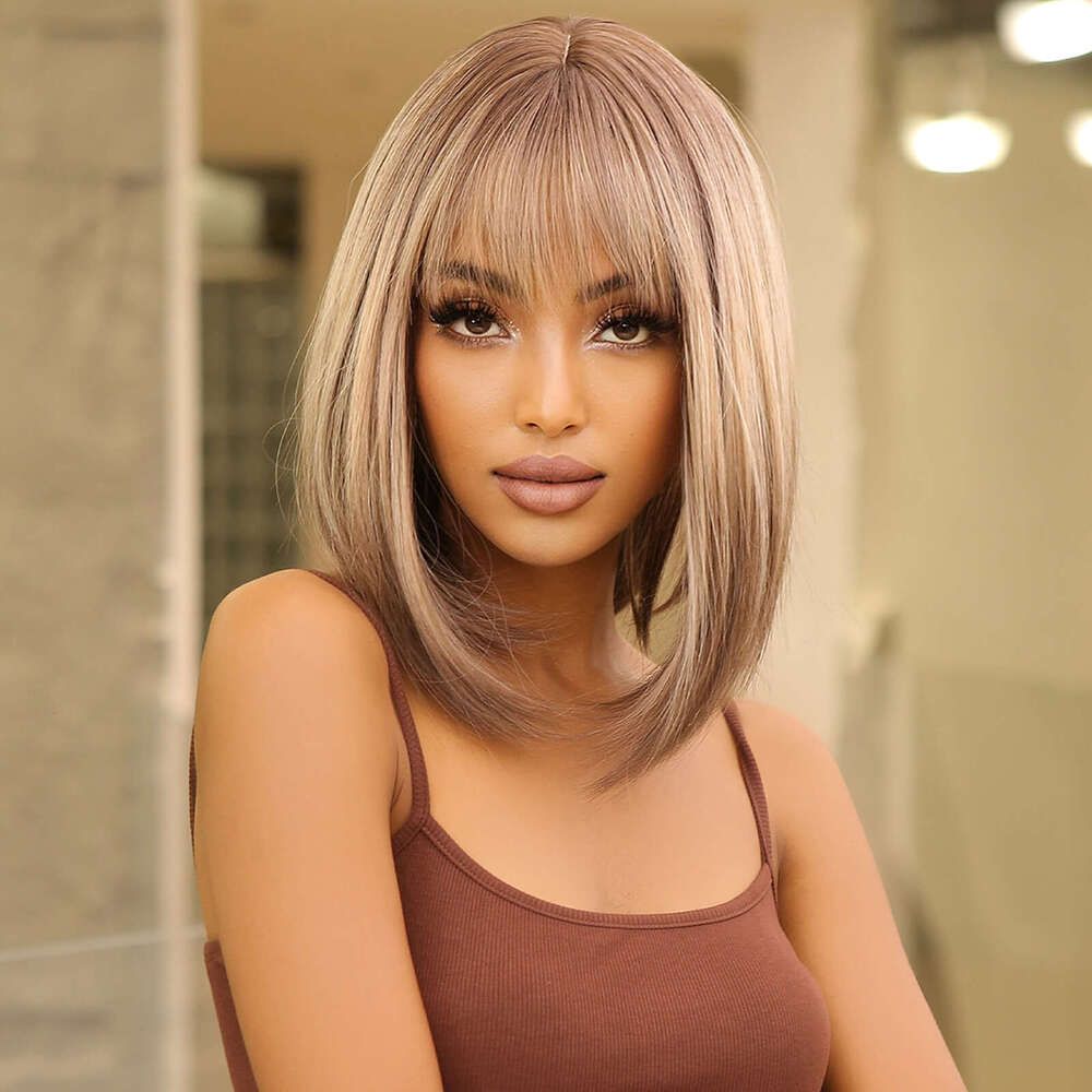 Gray Deep Part Straight Bob Wig with Silk-top finish detail view 5