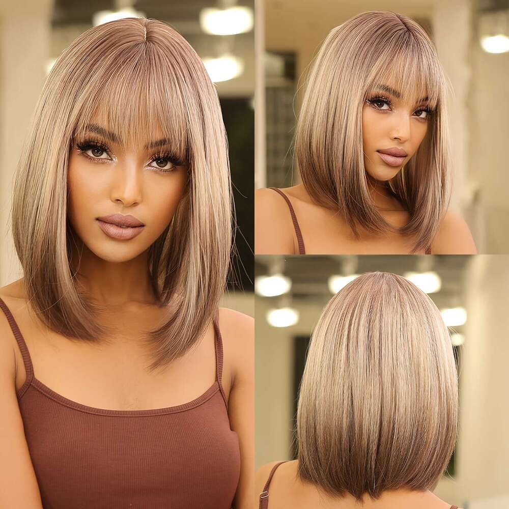 Gray Deep Part Straight Bob Wig with Silk-top finish view 2