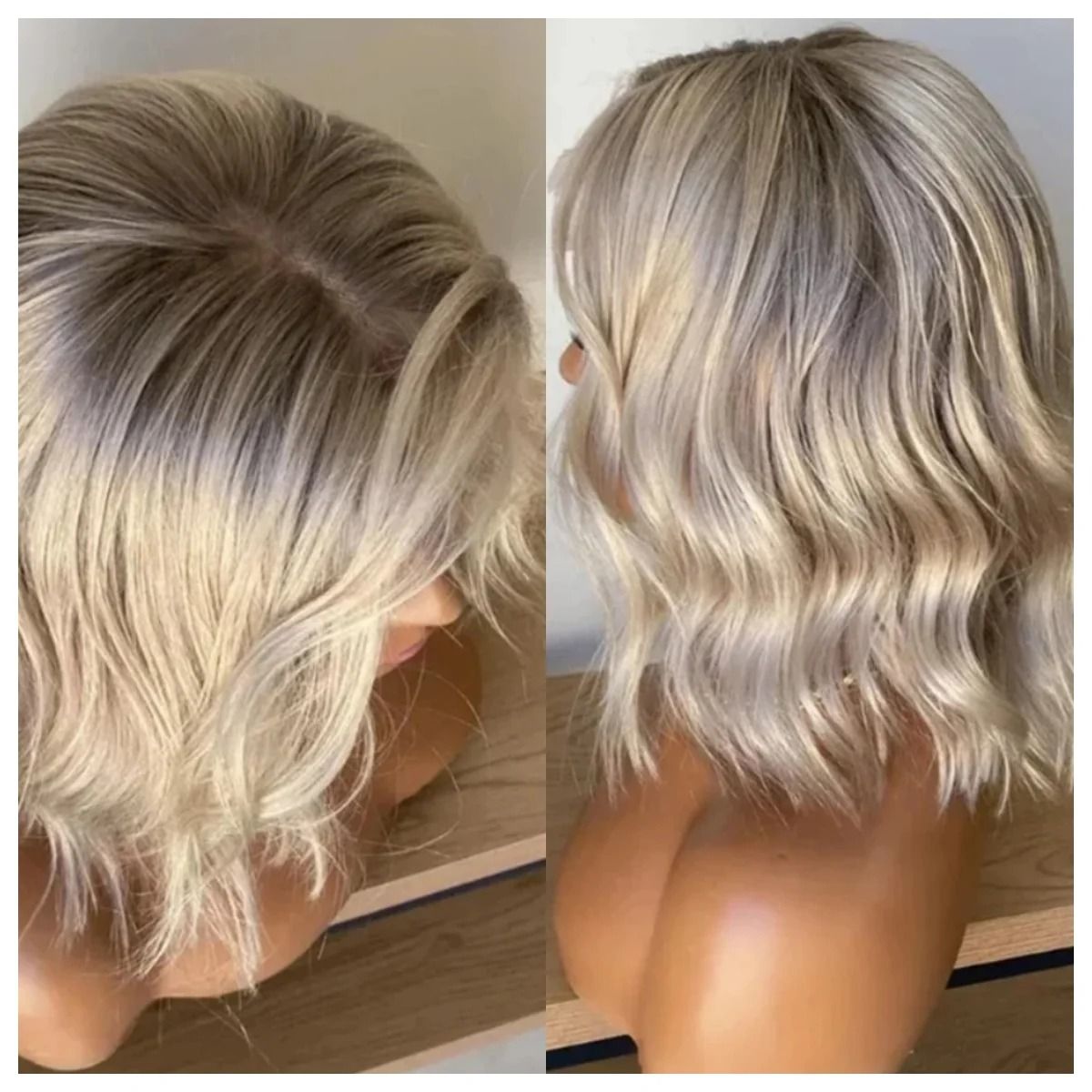 Ombre Platinum Blonde Short Bob Body Wave Wig view 2