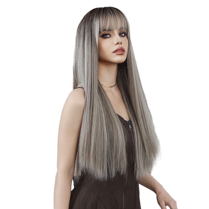 Linen Brown Highlighted Long Straight Hair European American view 2
