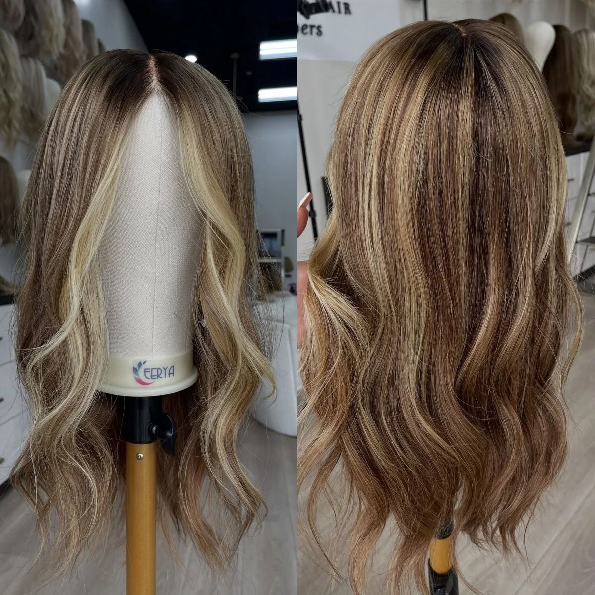 Brown Highlight Ombre Blonde Wig Dark Root Body Wave Human