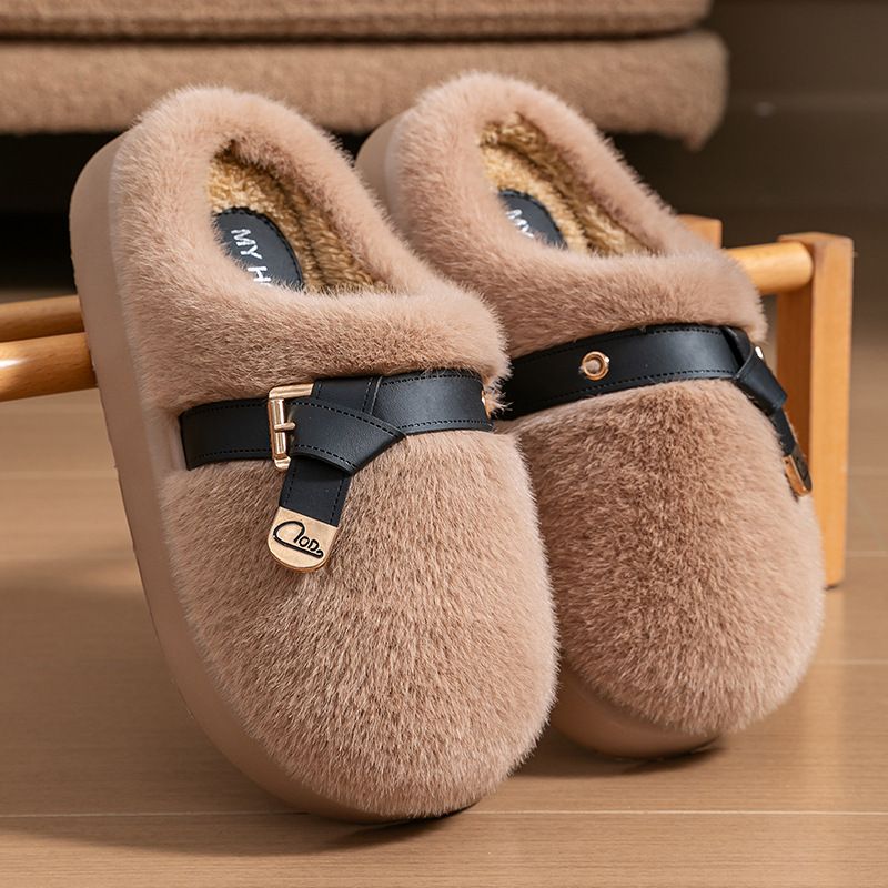 Women's Autumn/Winter New Design Arrival Fashionable Warm Fluffy Slippers In White Brown For Home And Outdoor Wear Free_voghion.com