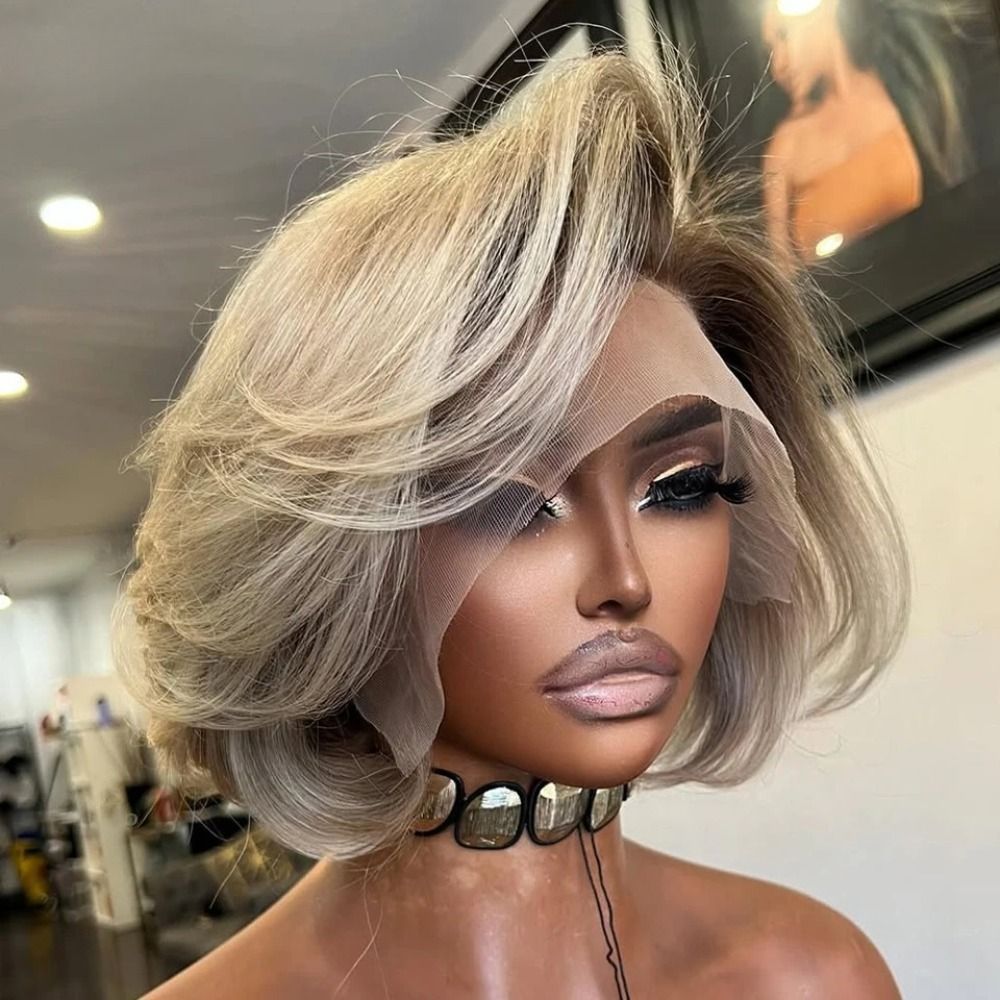 Brazilian Ombre Ash Gray Blonde Short Bob Wigs Human Hair view 3