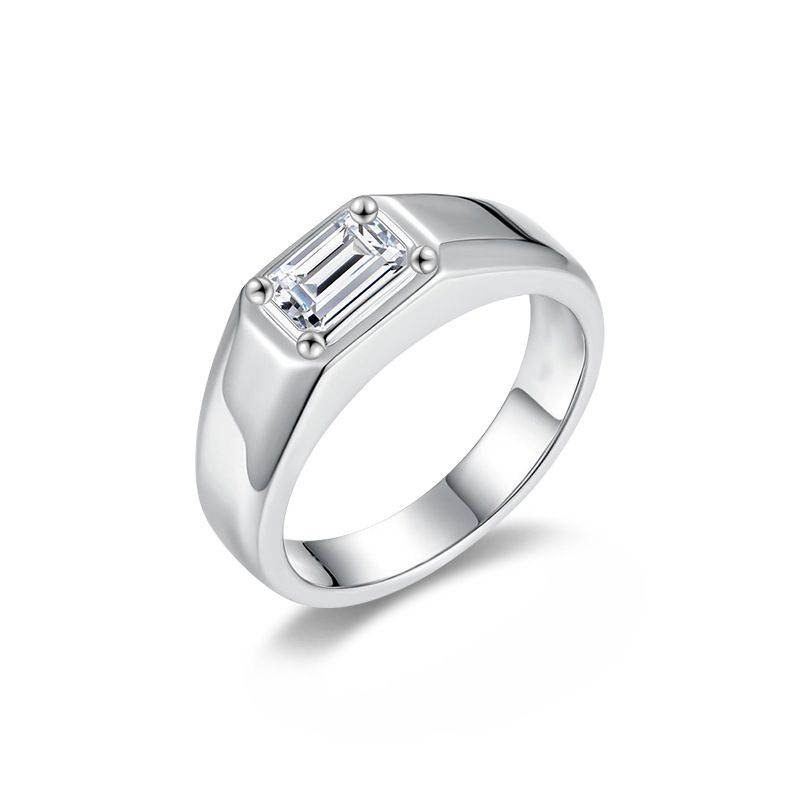Exquisiter, schlichter und eleganter rechteckiger Herrenring mit Moissanit-Einlage und verstellbarer Öffnung – ein hochwertiges Geschenk_voghion.com