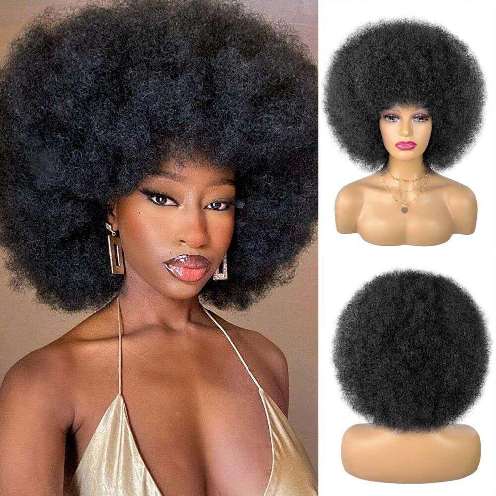 Fluffy African curly all hair adjustable hat Synthetic Wig, suitable detail view 1