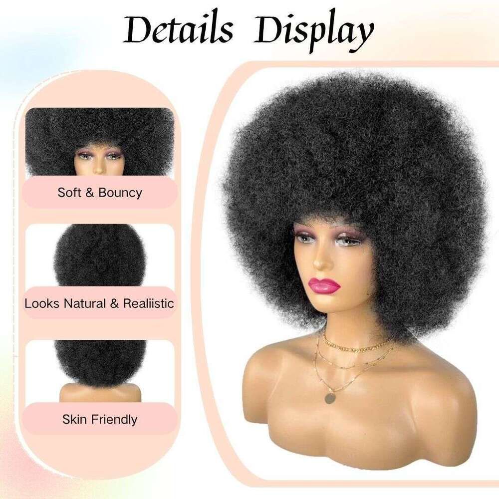 Fluffy African curly all hair adjustable hat Synthetic Wig, suitable detail view 4