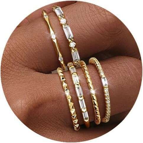 Women Rings 3 Gold Non Tarnish Dainty Stackable Ring Set Hypoallergenic Cubic Zirconia Wedding Band Promise Bands For_voghion.com