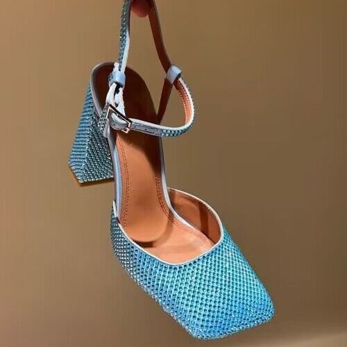 Women Square Toe Rhinestone Strap 5 5cm Block Heel Dress Sandals Adjustable Buckle Shoes 7 Color Options_voghion.com