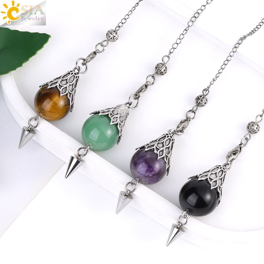 CSJA Natural Stone Round Bead Pendulum For Dowsing.. - Image 2