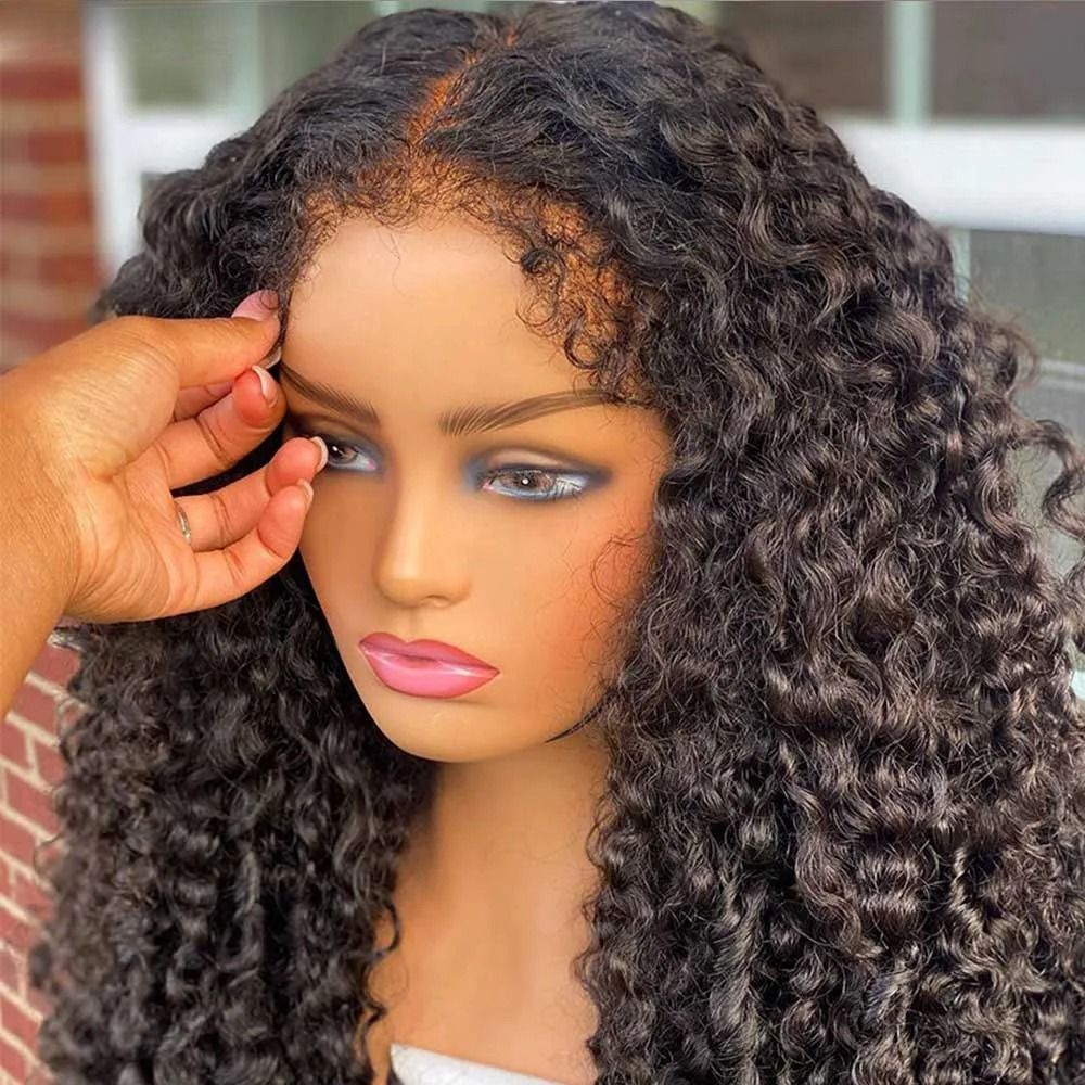 250% Kinky Curly Human Hair Wig 4c Edges Deep Wave view 2