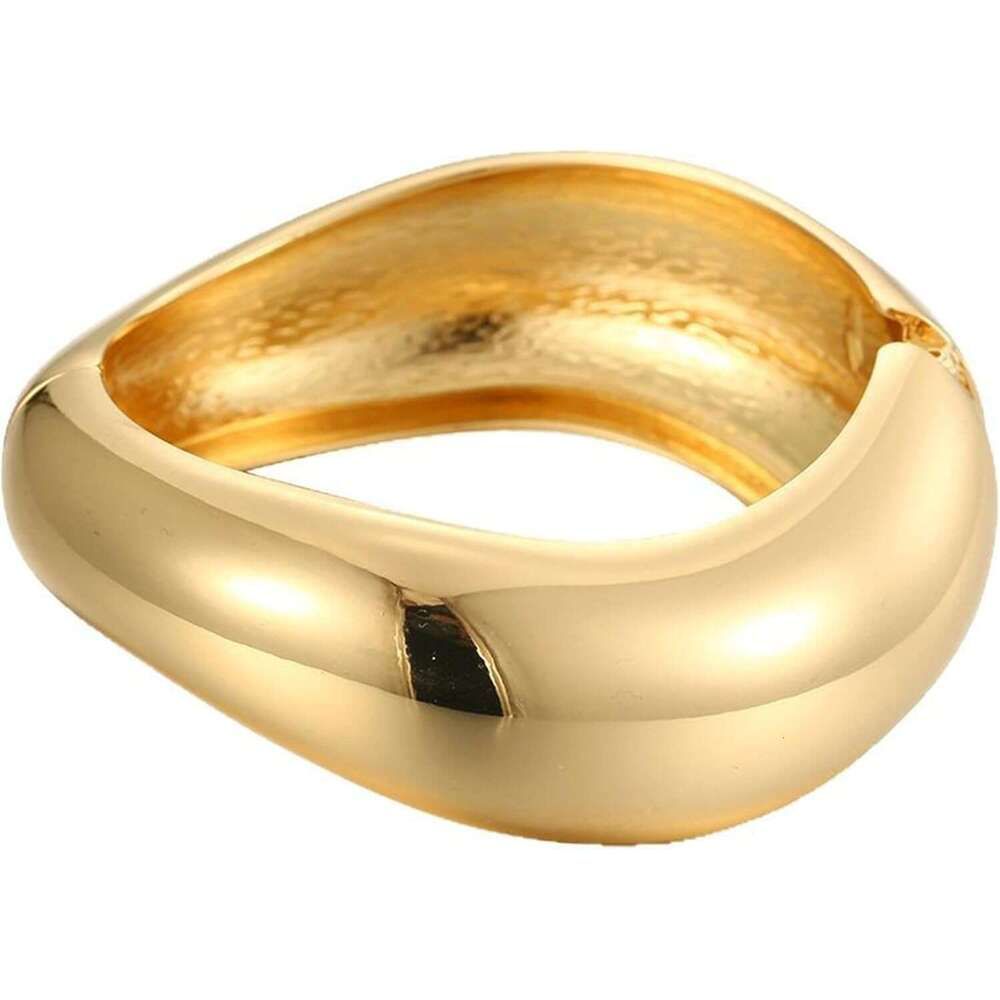 Bangle 14K Gold Plated Trendy Wide Bracelets | Hinged Arm Cuff Bangles Chunky Bracelet For Women_voghion.com