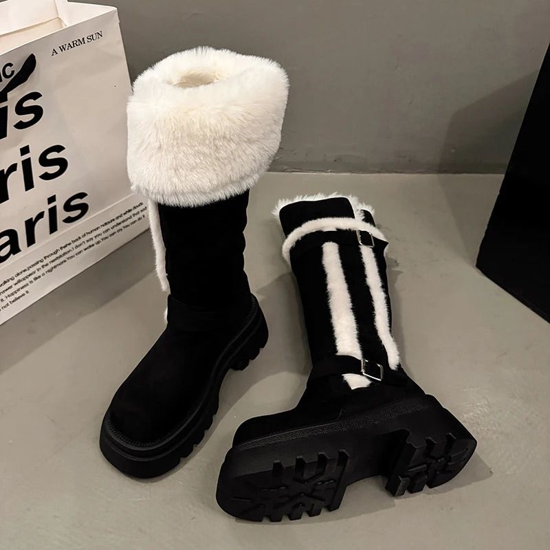 Women Snow Flats Platform Woman Warm Plush High Winter Trend Sport Casual Shoes Suede Chelsea Boots Mujer 251027_vogvips.com