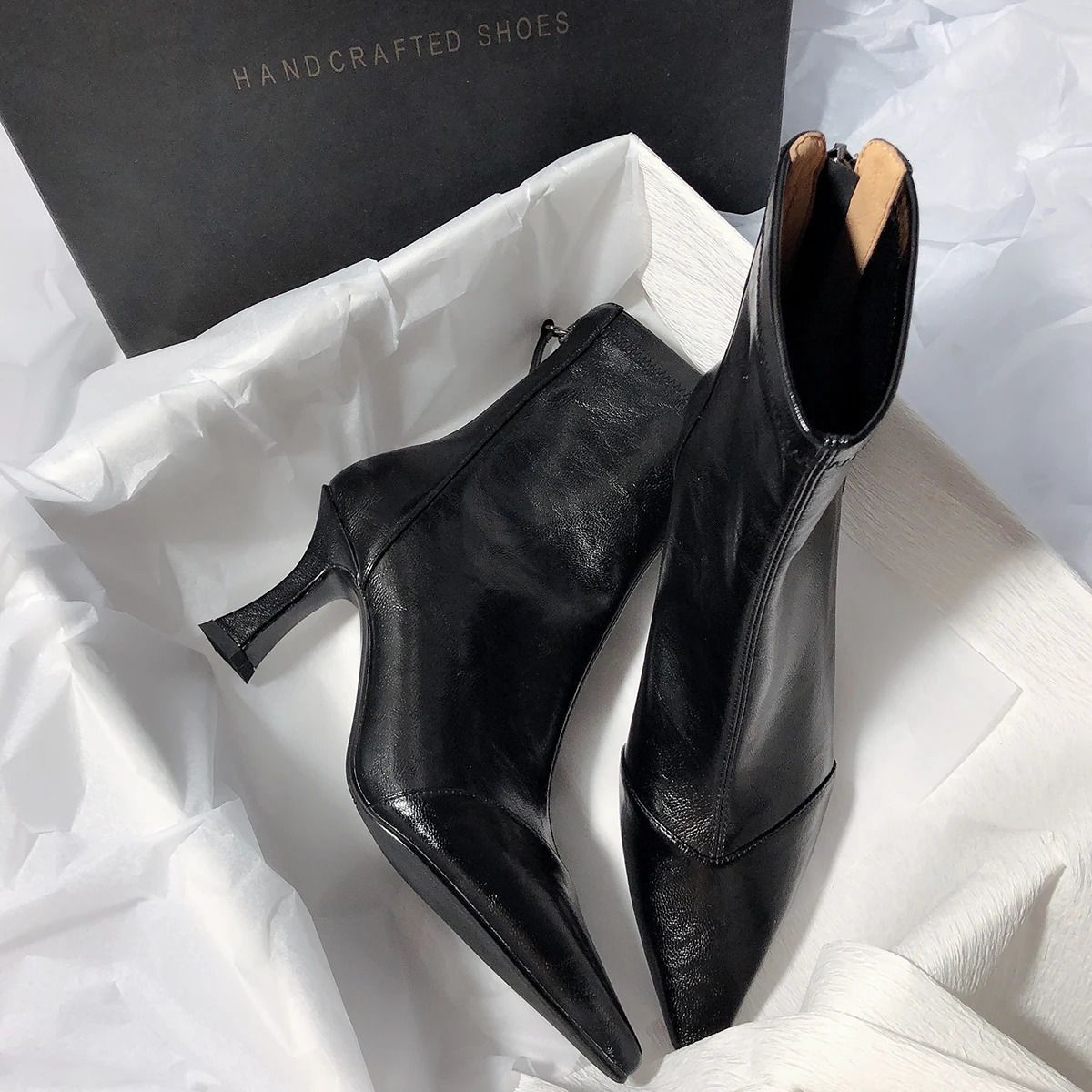 Vintage-Stiefeletten für Damen im Herbst-Look mit spitzer Zehenpartie, modisches, weiches Leder, eleganter hoher Absatz, kurze Stiefeletten, Botas Zapatos De Mujer_voghion.com