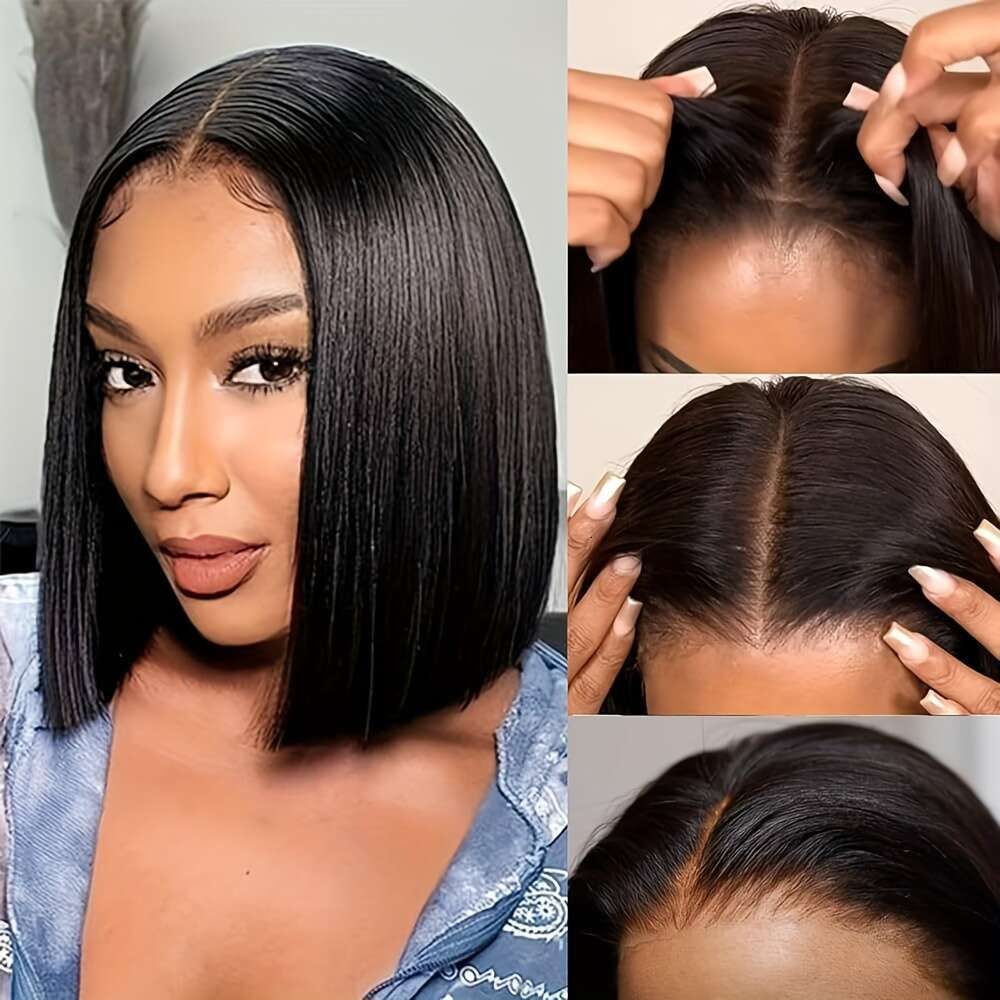 Bob Wig Women Front Pre-Plucked Breathable Mesh Elastic Cap 180% view 2