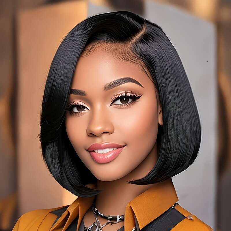 Bob Wig Women Front Pre-Plucked Breathable Mesh Elastic Cap 180%
