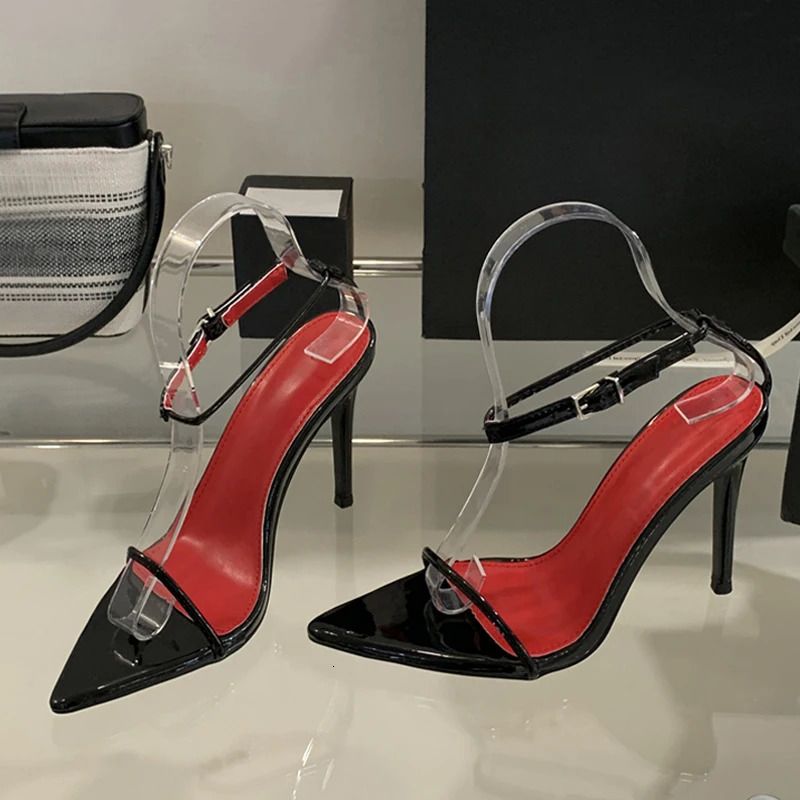 Liyke Summer Fashion White Patent Leather Ankle Strap Sandals Women Sexy Pointed Open Toe Stripper Heels Wedding Prom_voghion.com