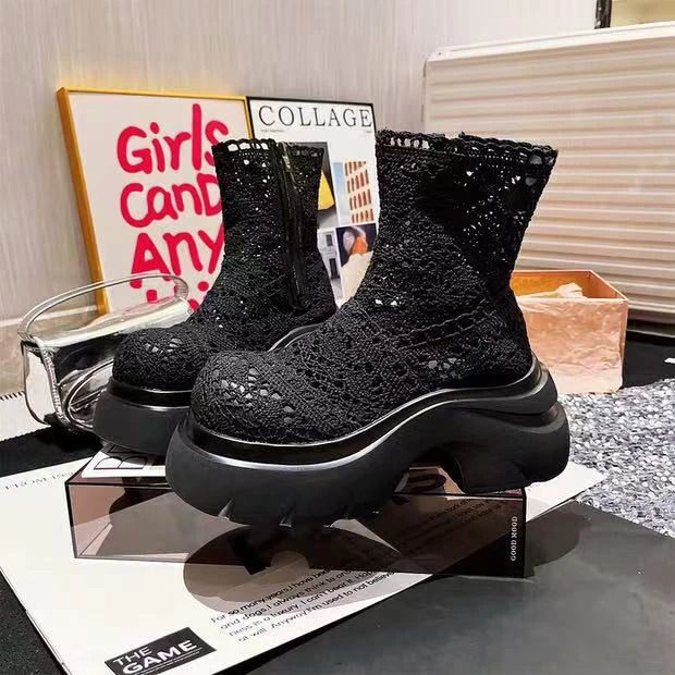 Super Fire Thick Bottom Lace Mesh Fairy Wind Summer Cool Hollow Breathable Small Short Boots 251110_voghion.com