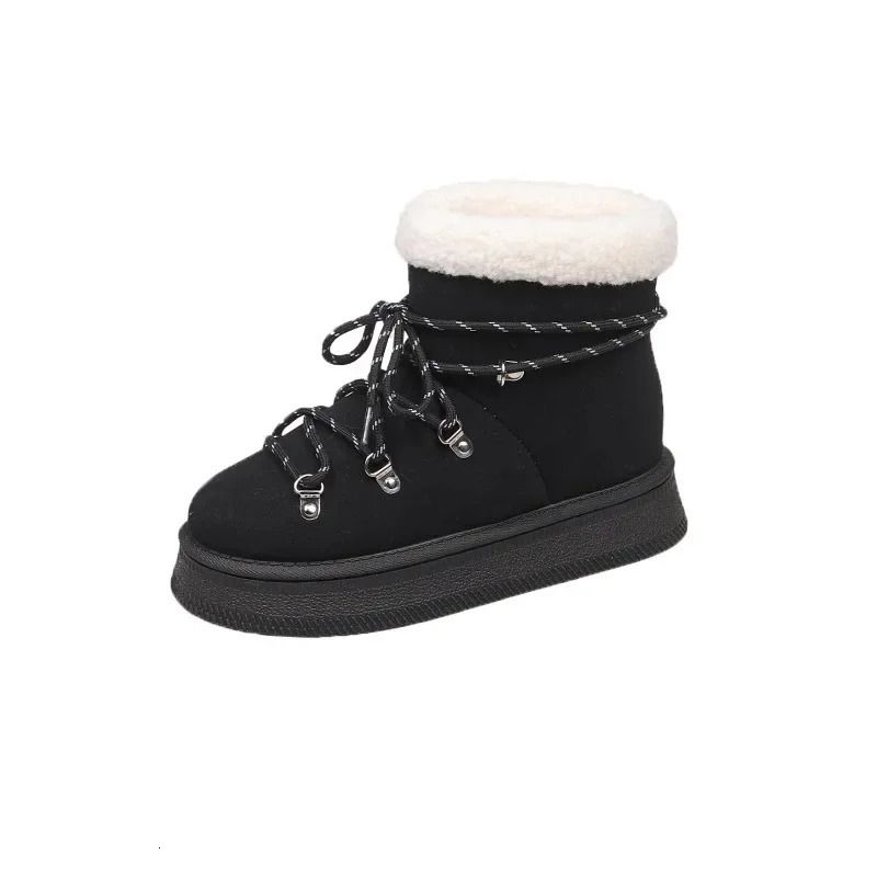 Warme, fleecegefütterte, kurze Schneestiefel für Damen, dickes Leder, runde Zehenpartie, bequemes Leder, lebendige Farbe, Gummi_voghion.com