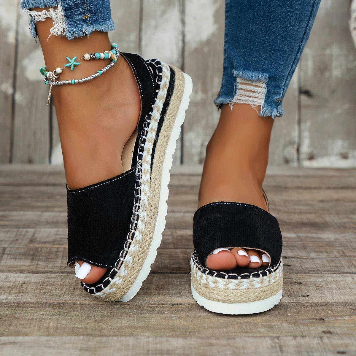 Womens Mid Heel Sandals Ladies Thick Bottom Casual Slippers Summer Round Toe Female Shoes Women Platform Mules Slipper_vogvips.com