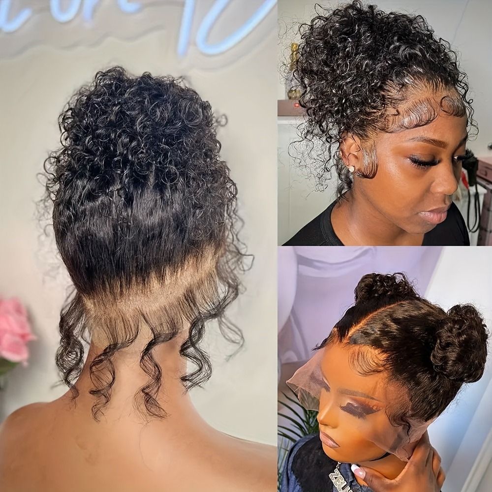 Curly Human Hair Wig 250 Density Invisible Strap 360 HD view 2