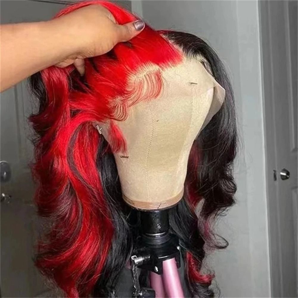 Black And Red Highlight Wig 40 44 Inches 13x4 13x6 view 3