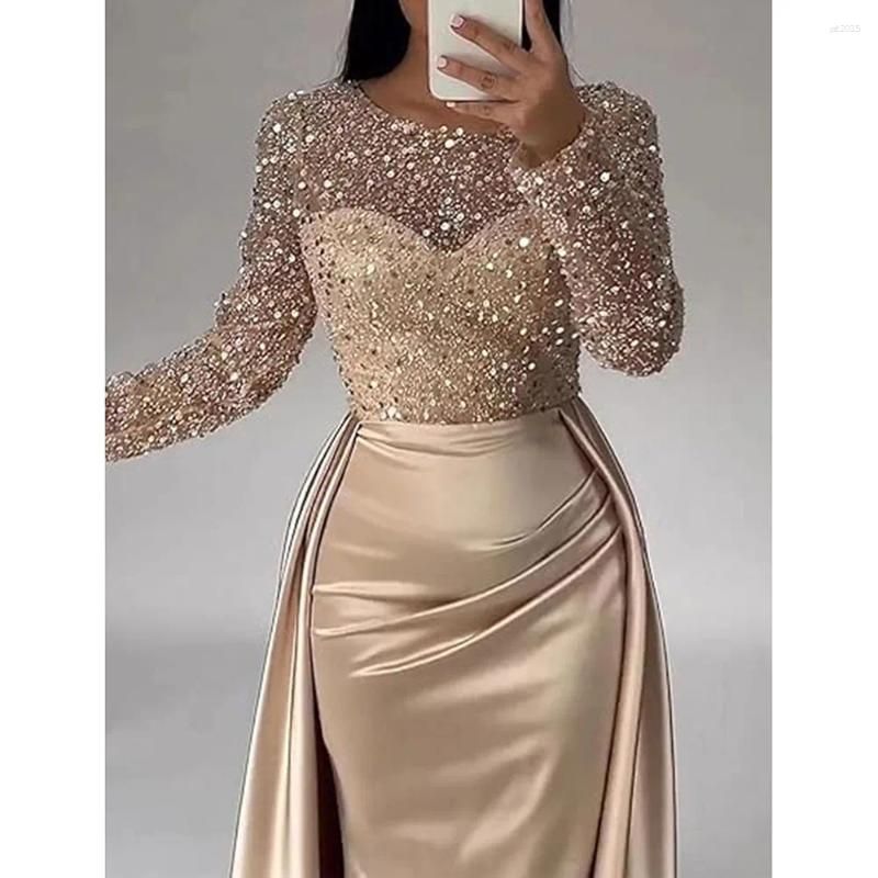 Ruched sequin tiered evening dress