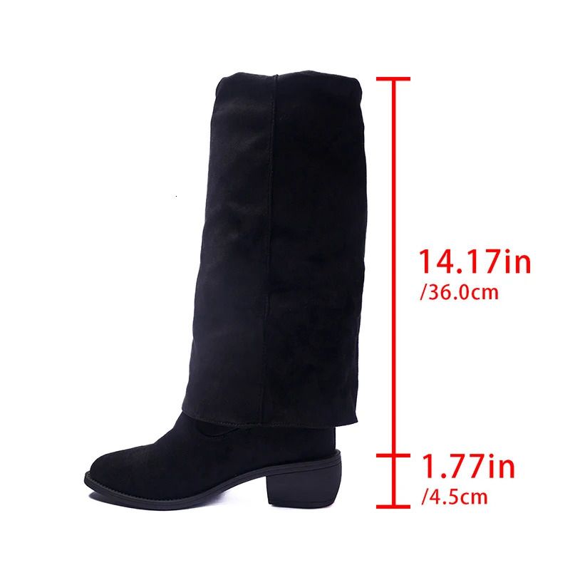 Winter Pointed Toe Splicing Women Knee High Boots Thick Heels Long Booties Denim Female Shoes Zapatos Mujer 251121_voghion.com